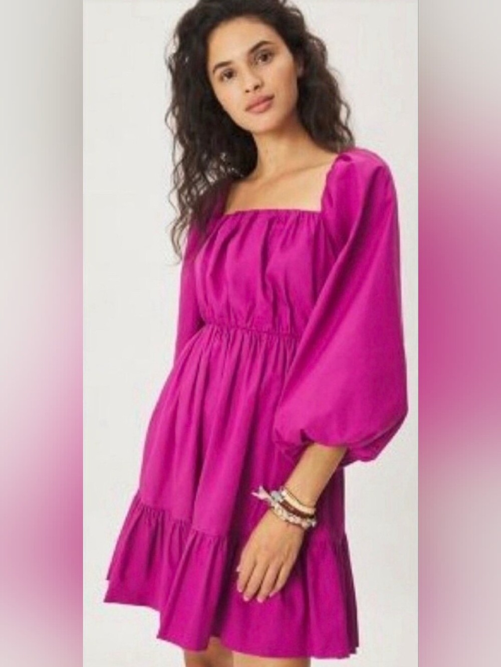 Anthropologie Fuchsia Smocked Mini Dress Size M